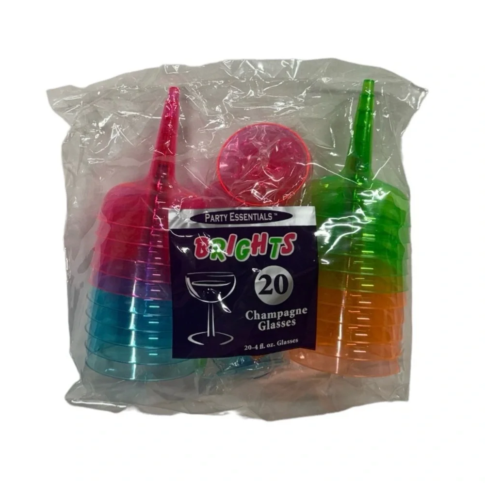 20 multicolor champagne glasses brand new in package. Orange, pink, blue & green